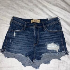 Hollister Dark Blue Distressed Jean Shorts